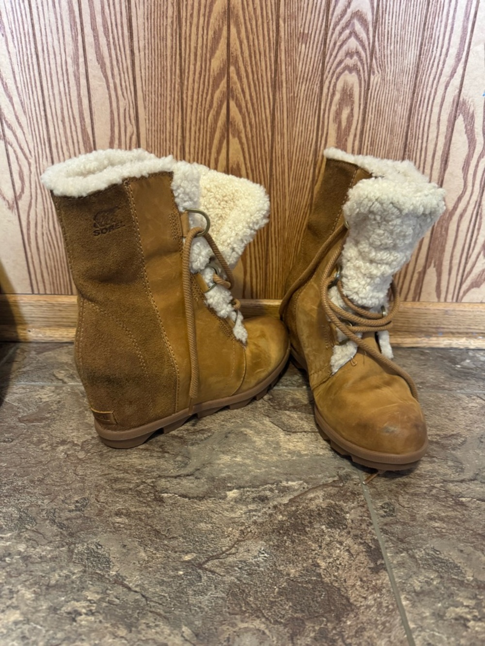 Sorel Tan Suede Shearling Lace-Up Winter Boots